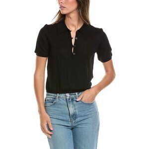 Frame Denim Womens  The Smart Wool Polo Shirt, Black